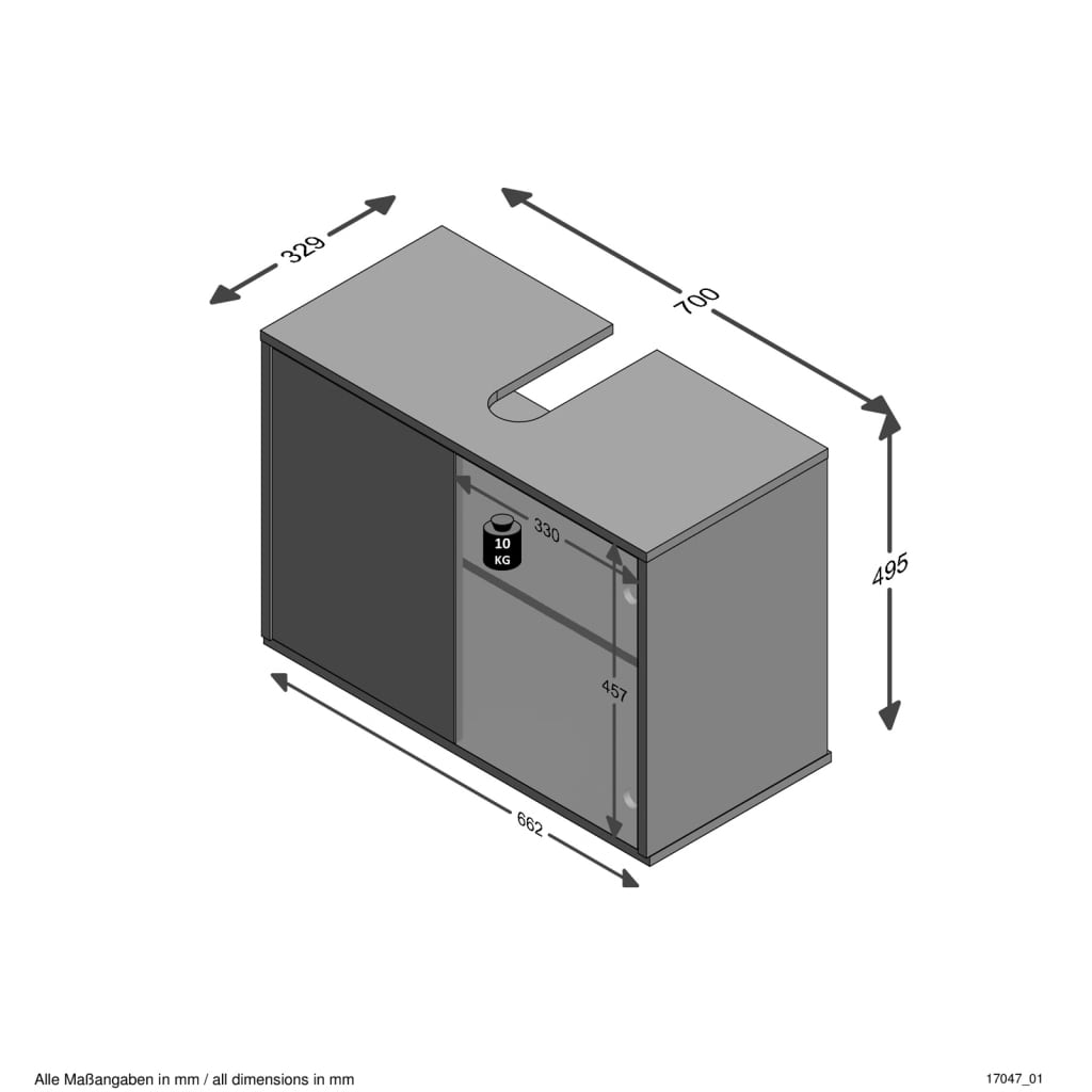 FMD Dulap de baie sub chiuvetă, alb, 70x32,9x49,5 cm