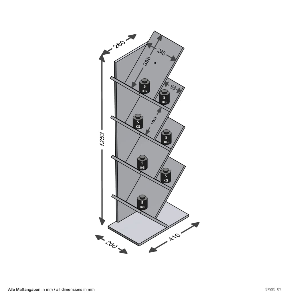 FMD Bibliotecă geometrică verticală, negru și stejar