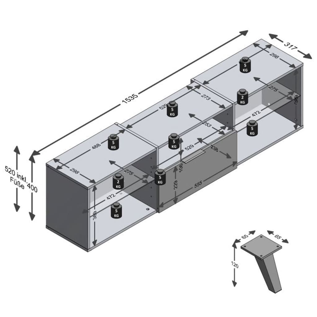 FMD Dulap TV, negru, 153,5x31,7x52 cm