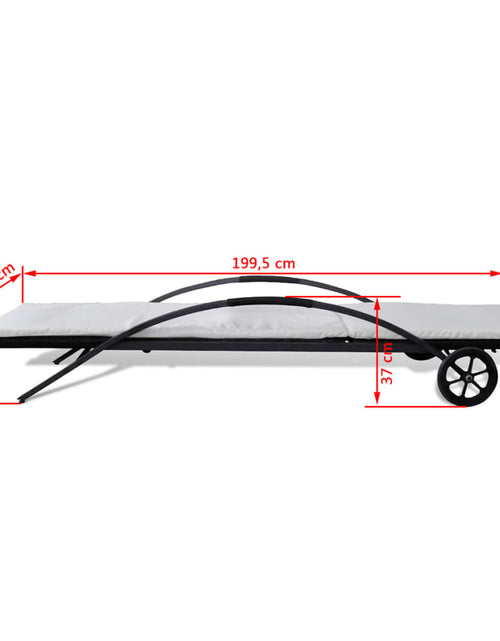 Загрузите изображение в средство просмотра галереи, Șezlong de plajă cu pernă și roți, negru, poliratan
