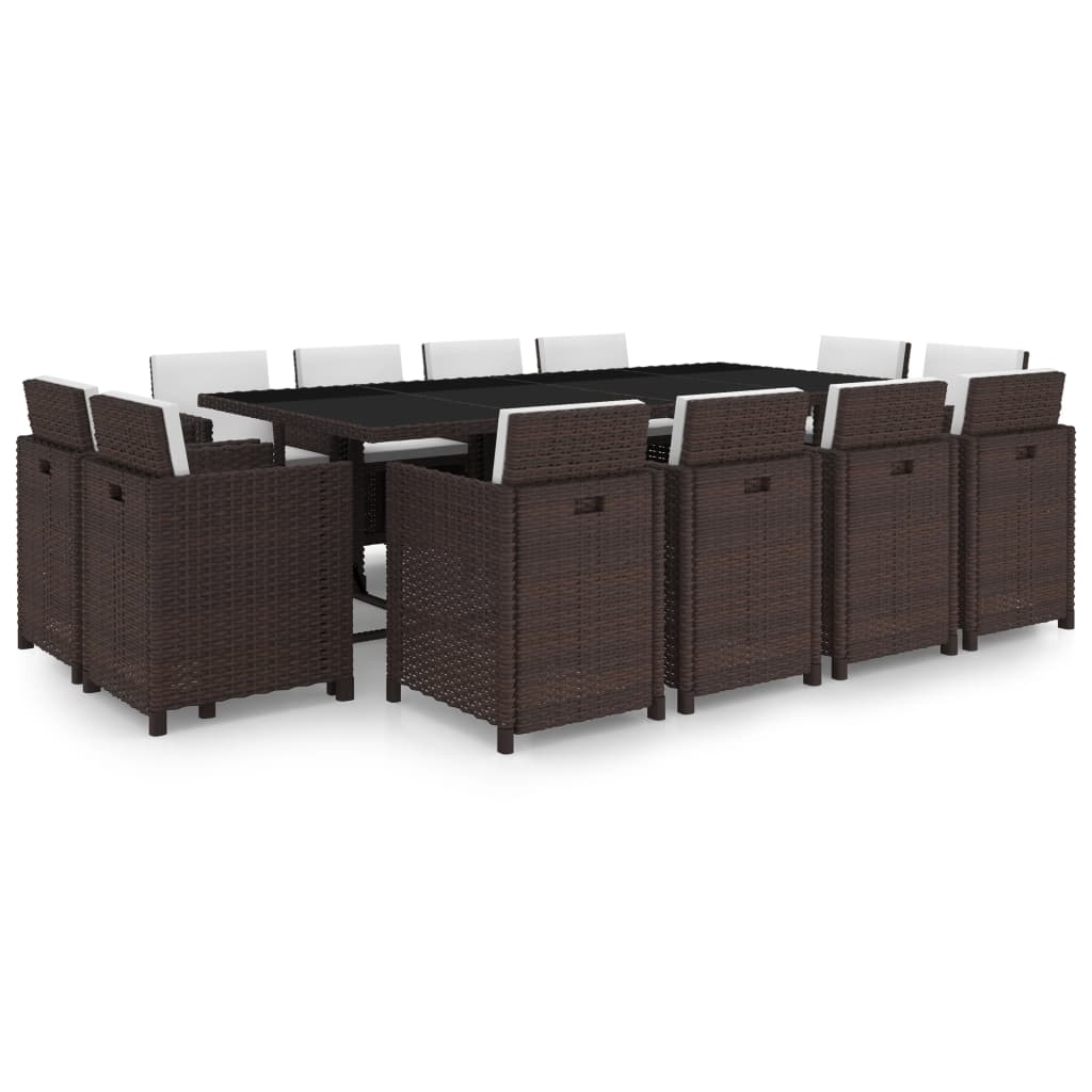 Set mobilier de exterior cu perne, 13 piese, maro, poliratan