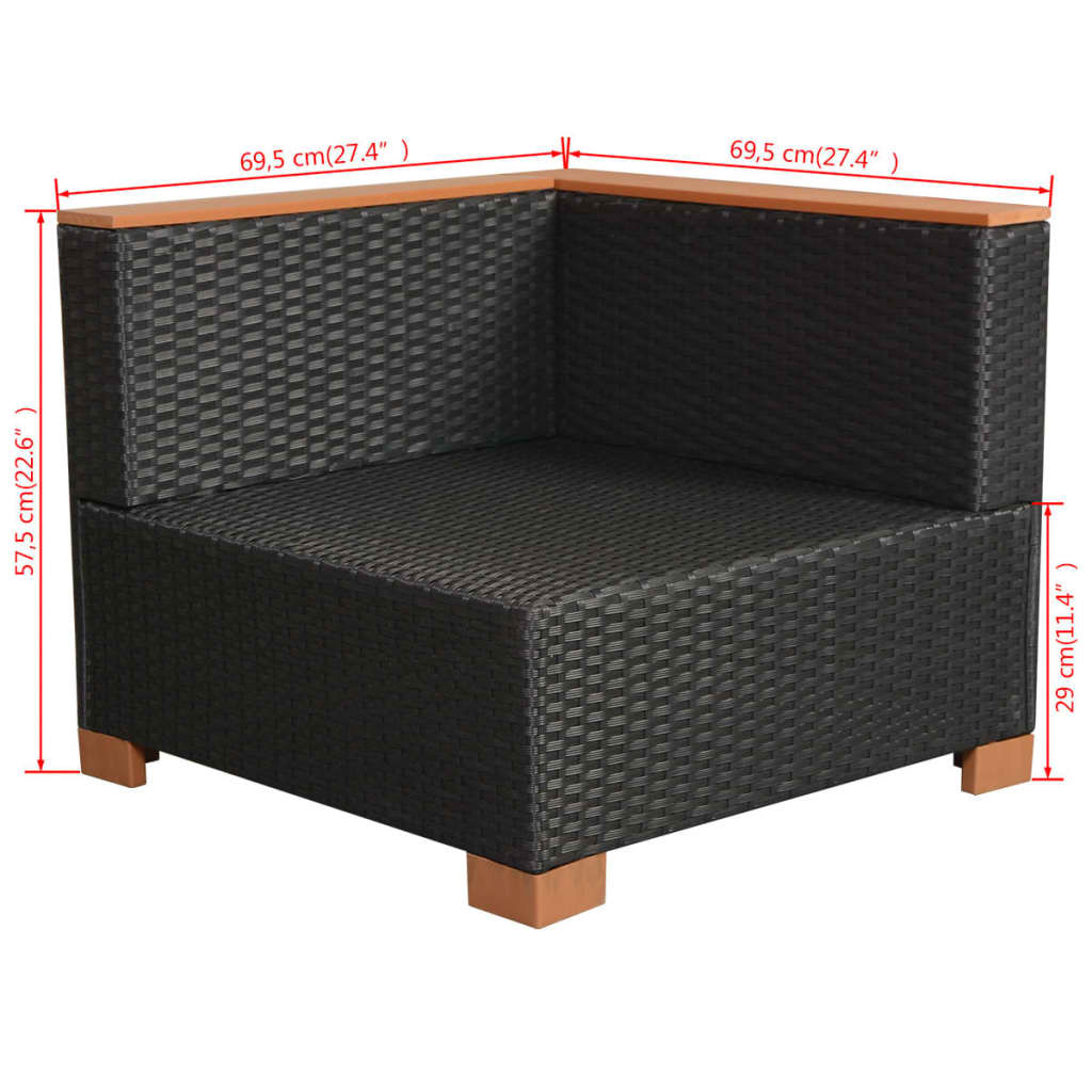 Set mobilier de grădină cu perne, 10 piese, negru, poliratan