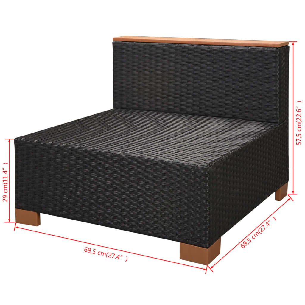 Set mobilier de grădină cu perne, 10 piese, negru, poliratan