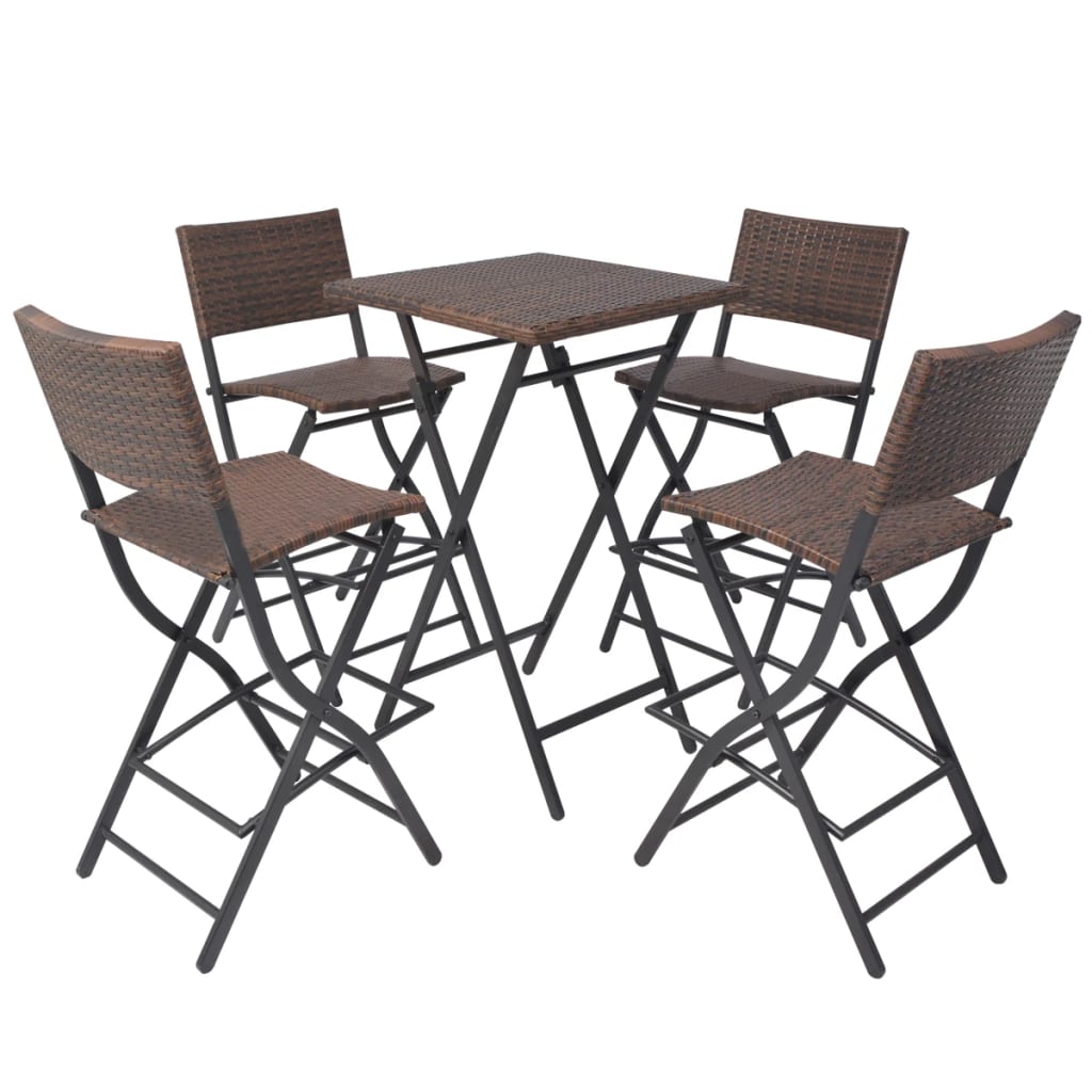 Set mobilier exterior pliabil, 5 piese, maro, oțel, poliratan