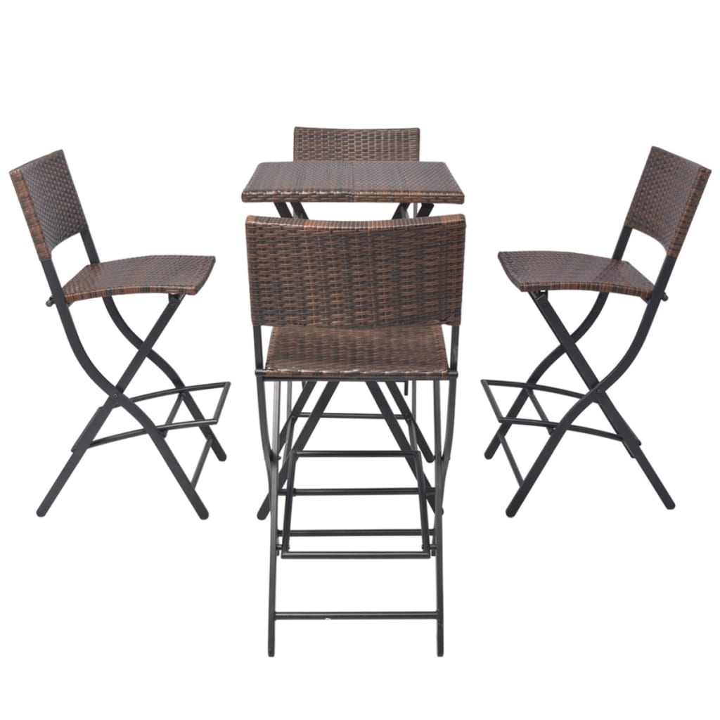 Set mobilier exterior pliabil, 5 piese, maro, oțel, poliratan