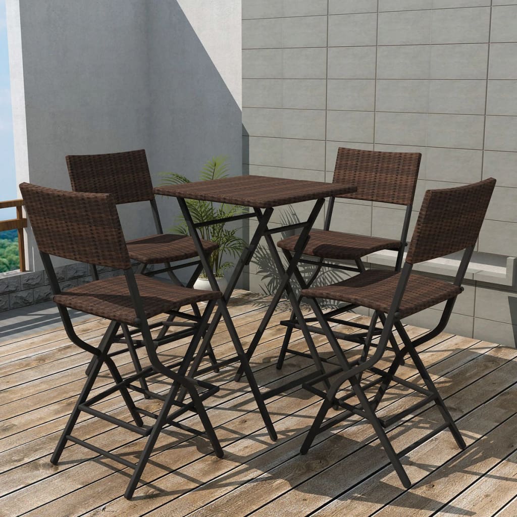 Set mobilier exterior pliabil, 5 piese, maro, oțel, poliratan