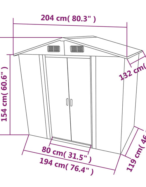 Încărcați imaginea în vizualizatorul Galerie, Magazie metalică de grădină, 204 x 132 x 186 cm, verde
