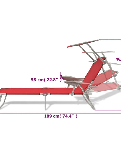 Încărcați imaginea în vizualizatorul Galerie, Șezlong de plajă cu baldachin, roșu, oțel
