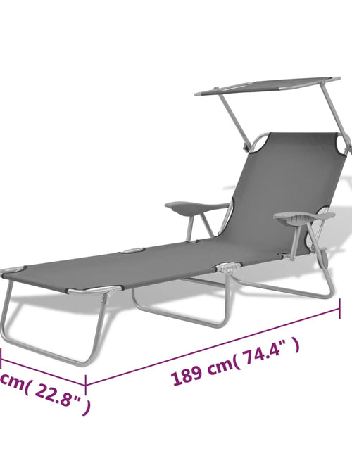 Încărcați imaginea în vizualizatorul Galerie, Șezlong de plajă cu baldachin, gri, oțel
