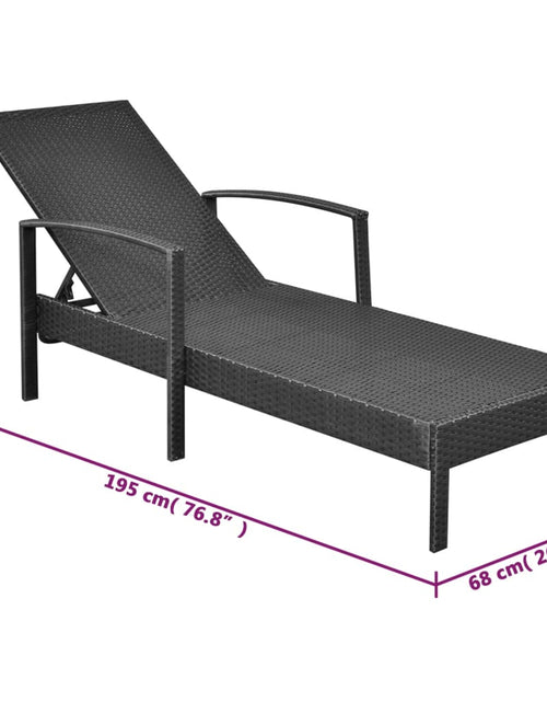 Загрузите изображение в средство просмотра галереи, Șezlong de plajă cu pernă, negru, poliratan
