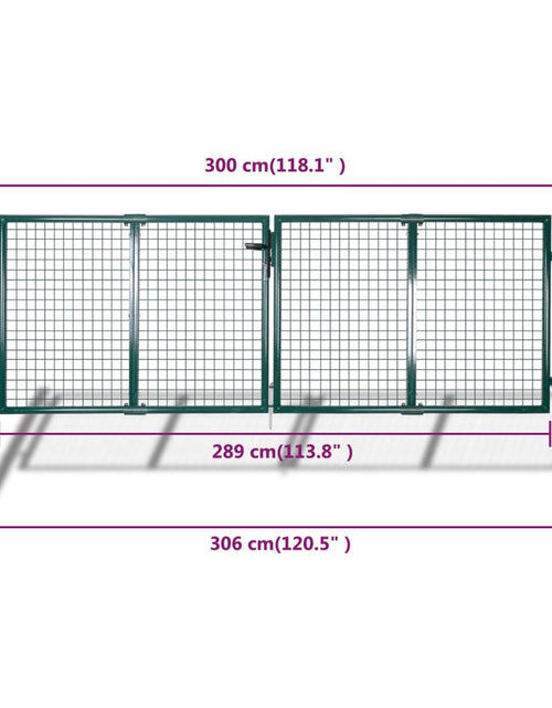 Încărcați imaginea în vizualizatorul Galerie, Poartă de gard din oțel, verde, 306 x 175 cm
