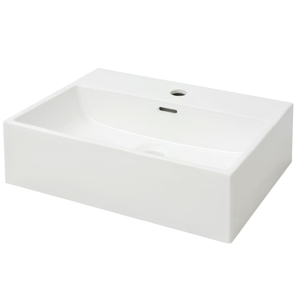 Chiuvetă baie, orificiu robinet, alb, 51,5x38,5x15 cm, ceramică