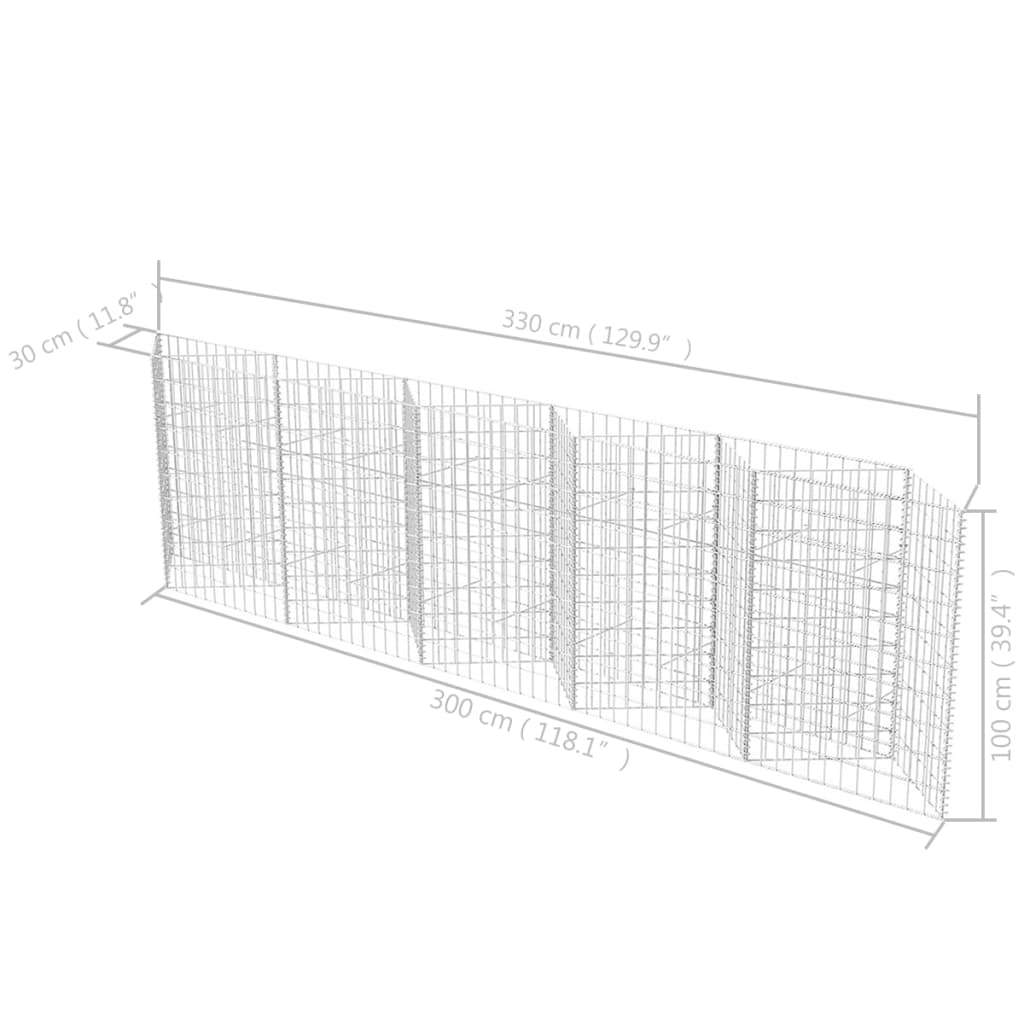 Coș gabion, 300 x 30 x 100 cm, oțel galvanizat