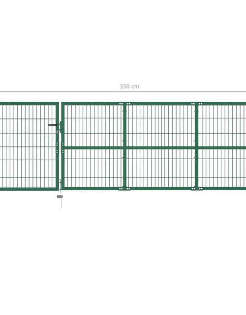 Загрузите изображение в средство просмотра галереи, Poartă gard de grădină cu stâlpi, verde, 350 x 100 cm, oțel
