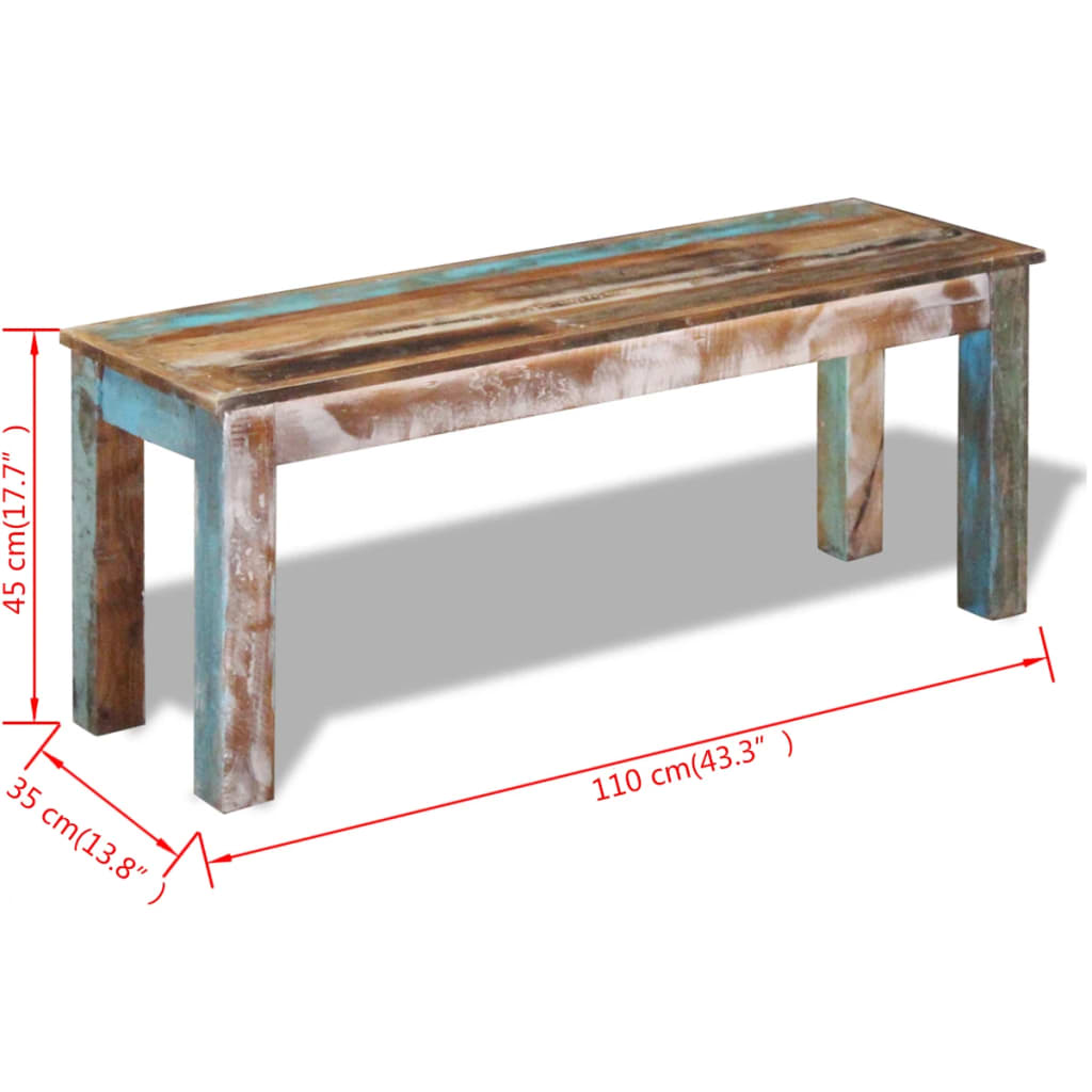 Bancă, 110 x 35 x 45 cm, lemn masiv reciclat