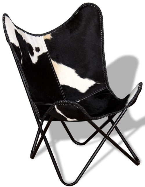 Încărcați imaginea în vizualizatorul Galerie, Scaun tip fluture, negru și alb, piele de vacă naturală
