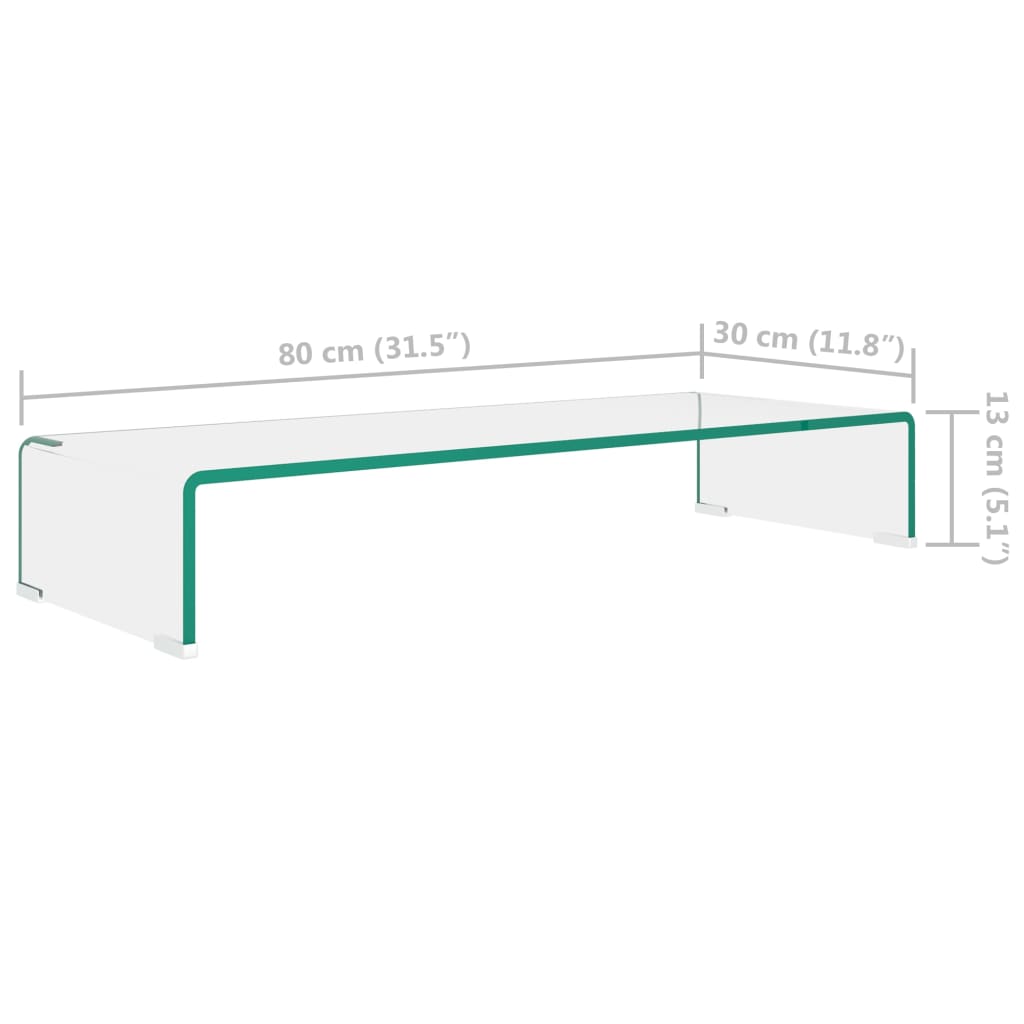 Stand TV/Suport monitor, sticlă transparentă, 80x30x13 cm