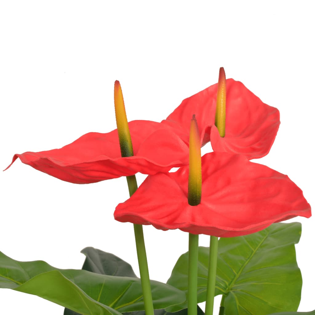 Plantă artificială Anthurium cu ghiveci, 90 cm, roșu și galben