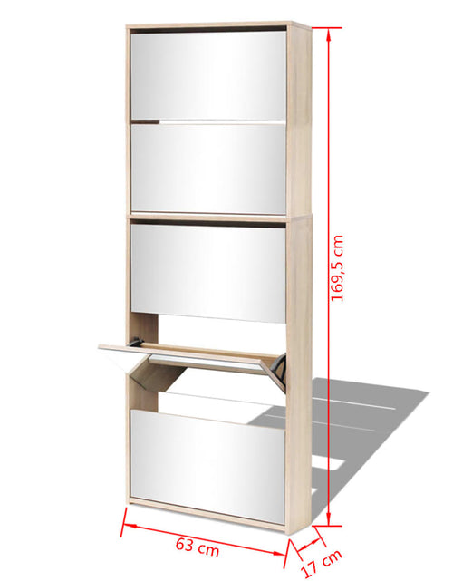 Загрузите изображение в средство просмотра галереи, Pantofar cu 5 niveluri și oglindă, stejar, 63 x 17 x 169,5 cm
