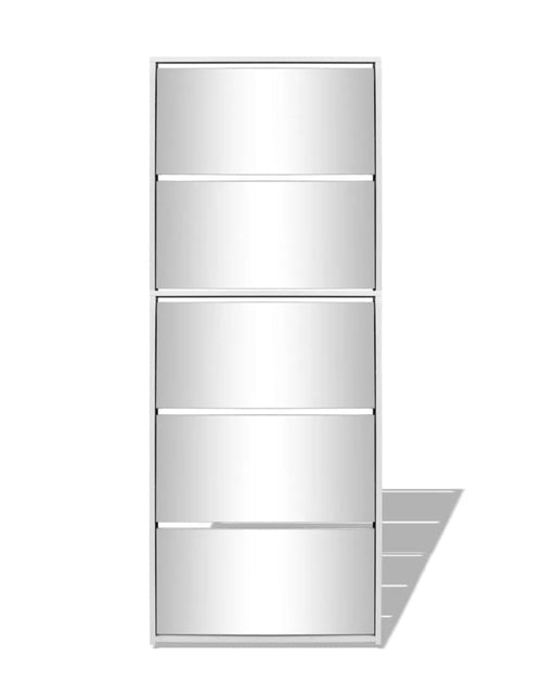Загрузите изображение в средство просмотра галереи, Pantofar cu 5 niveluri și oglindă, alb, 63 x 17 x 169,5 cm
