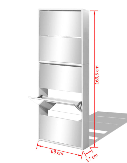 Загрузите изображение в средство просмотра галереи, Pantofar cu 5 niveluri și oglindă, alb, 63 x 17 x 169,5 cm
