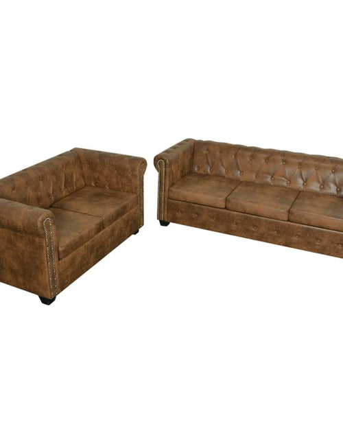 Загрузите изображение в средство просмотра галереи, Set canapele Chesterfield cu 2 și 3 locuri, maro
