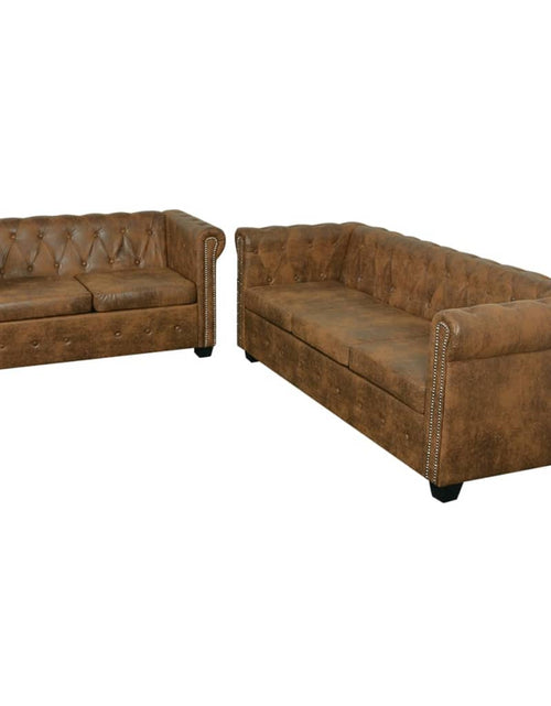 Загрузите изображение в средство просмотра галереи, Set canapele Chesterfield cu 2 și 3 locuri, maro
