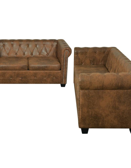 Загрузите изображение в средство просмотра галереи, Set canapele Chesterfield cu 2 și 3 locuri, maro
