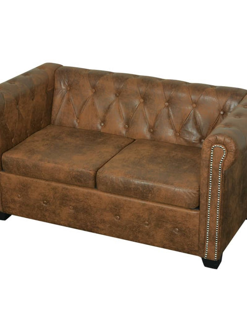 Загрузите изображение в средство просмотра галереи, Set canapele Chesterfield cu 2 și 3 locuri, maro
