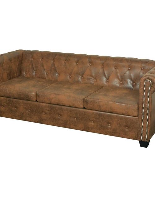 Загрузите изображение в средство просмотра галереи, Set canapele Chesterfield cu 2 și 3 locuri, maro
