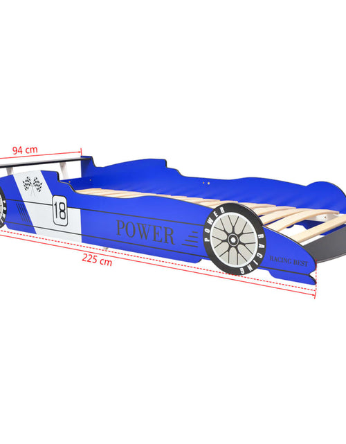 Încărcați imaginea în vizualizatorul Galerie, Pat pentru copii mașină de curse 90 x 200 cm, albastru
