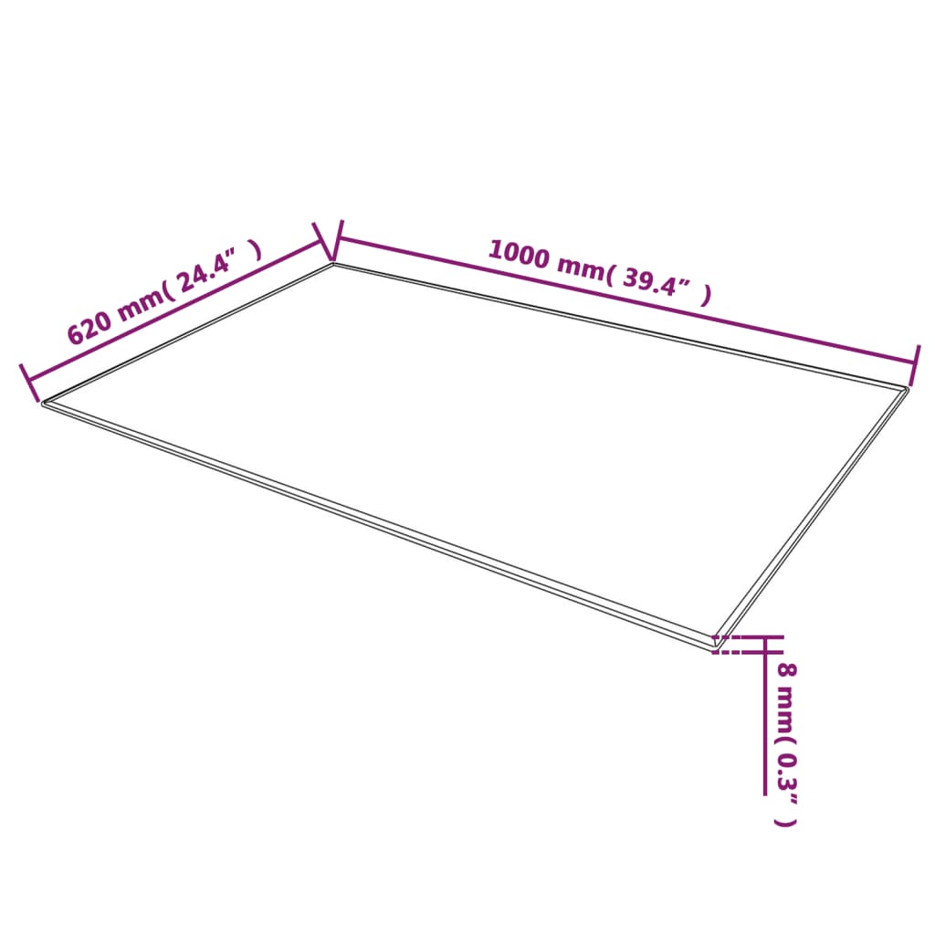 Blat de masă, sticlă securizată, dreptunghiular, 1000 x 620 mm