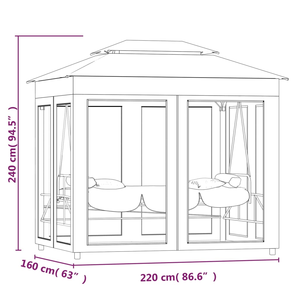 Balansoar extensibil cu pavilion, alb crem