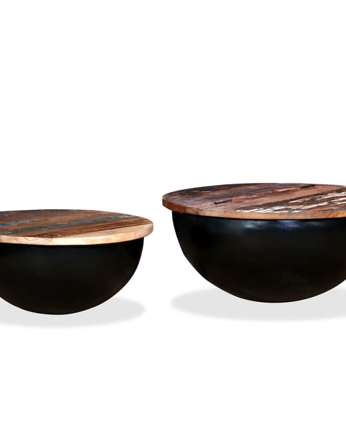 Încărcați imaginea în vizualizatorul Galerie, Set măsuțe cafea, 2 piese, negru, lemn masiv reciclat formă bol
