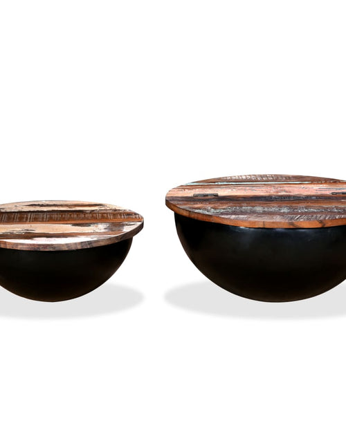 Загрузите изображение в средство просмотра галереи, Set măsuțe cafea, 2 piese, negru, lemn masiv reciclat formă bol
