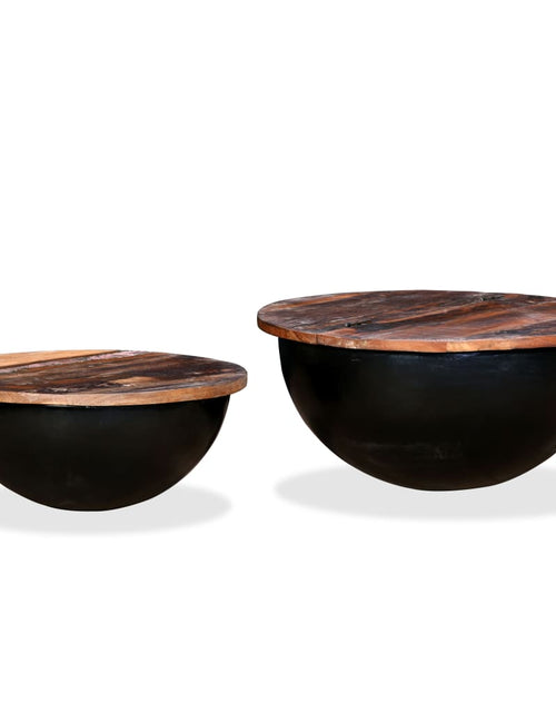 Încărcați imaginea în vizualizatorul Galerie, Set măsuțe cafea, 2 piese, negru, lemn masiv reciclat formă bol

