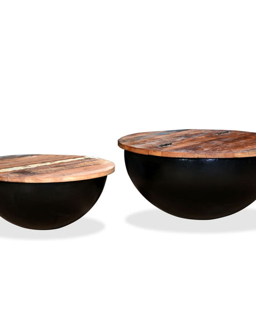 Загрузите изображение в средство просмотра галереи, Set măsuțe cafea, 2 piese, negru, lemn masiv reciclat formă bol
