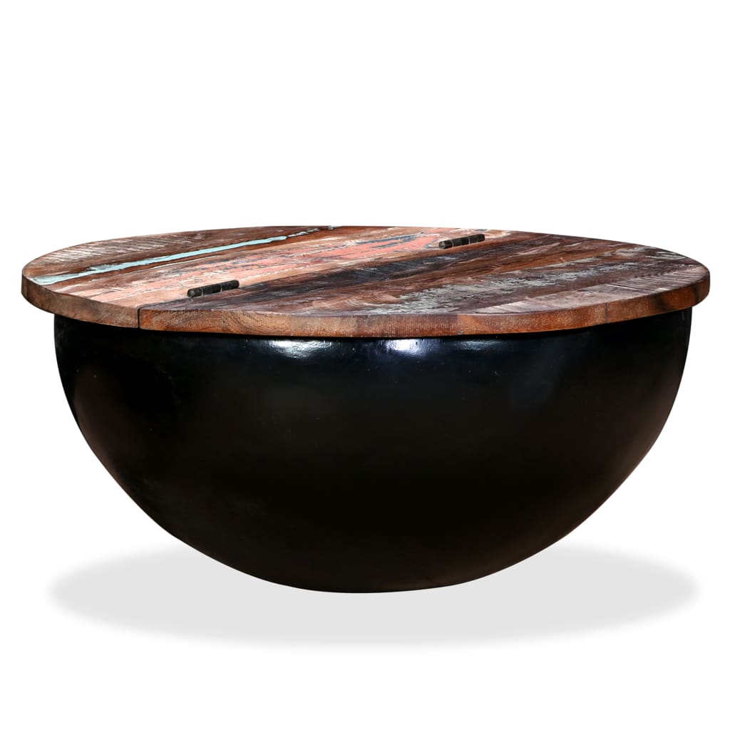 Măsuță de cafea, negru, lemn masiv reciclat, formă bol