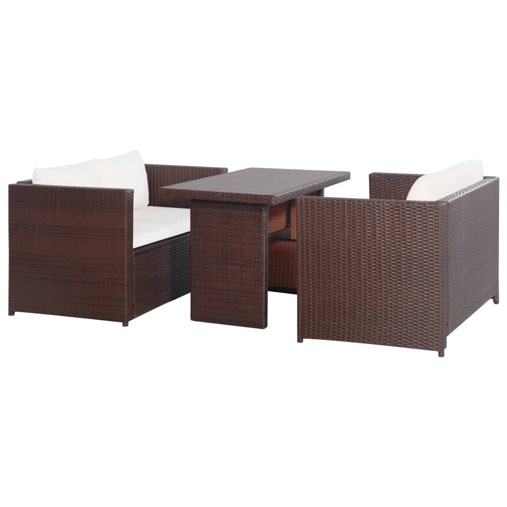 Set mobilier bistro cu perne, 3 piese, maro, poliratan