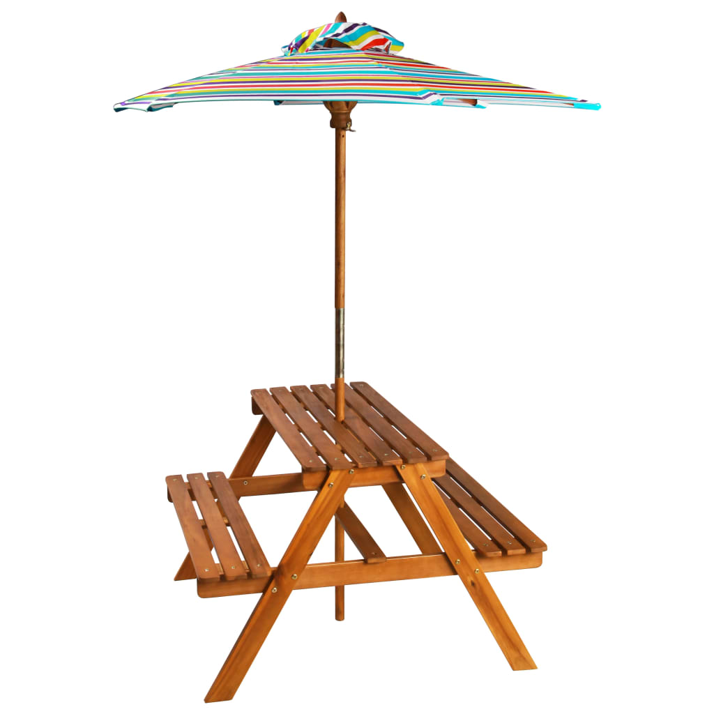 Masă picnic pentru copii cu umbrelă, 79x90x60 cm, lemn acacia