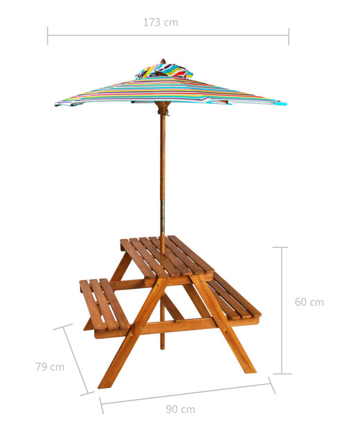 Încărcați imaginea în vizualizatorul Galerie, Masă picnic pentru copii cu umbrelă, 79x90x60 cm, lemn acacia
