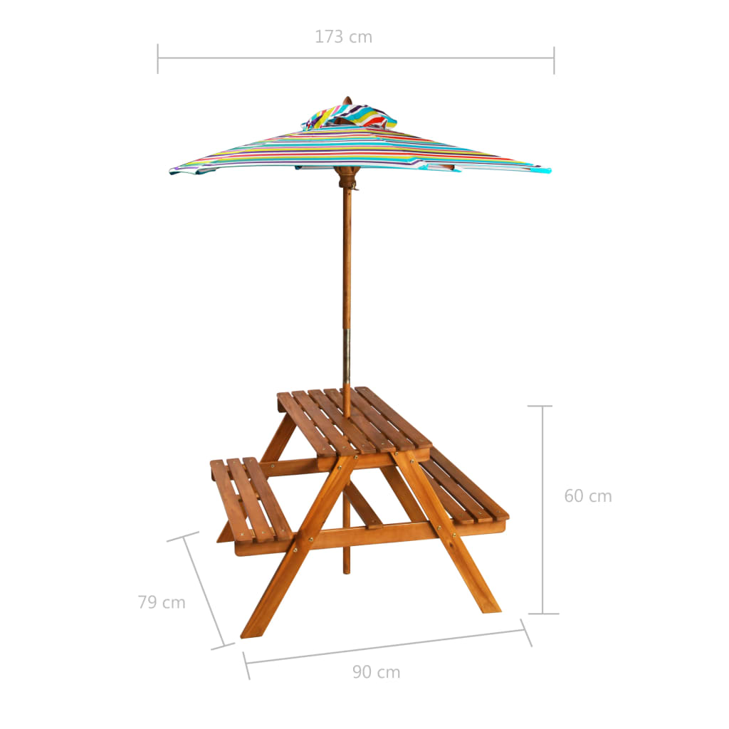 Masă picnic pentru copii cu umbrelă, 79x90x60 cm, lemn acacia