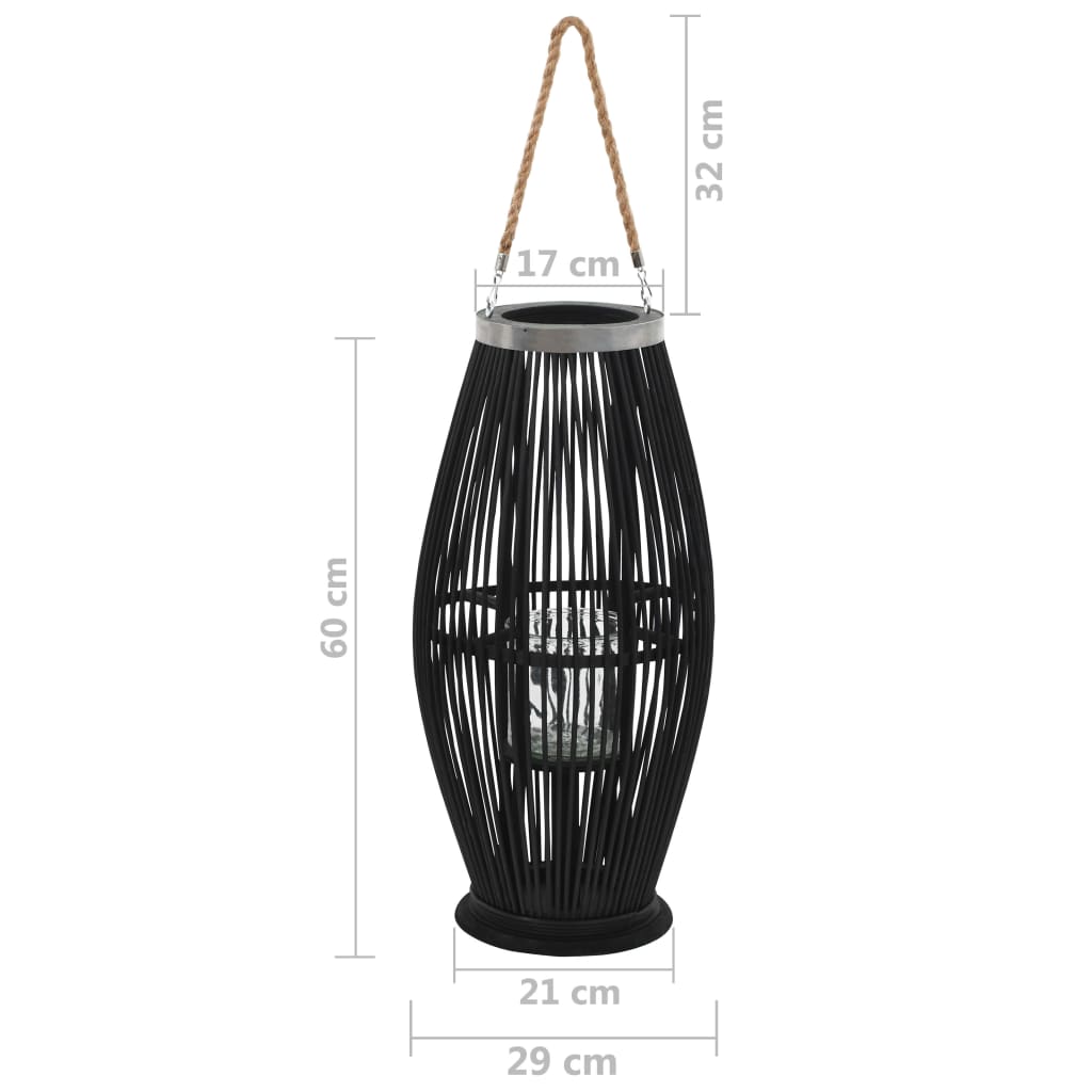 Suport de lumânări suspendat tip felinar, negru, 60 cm, bambus