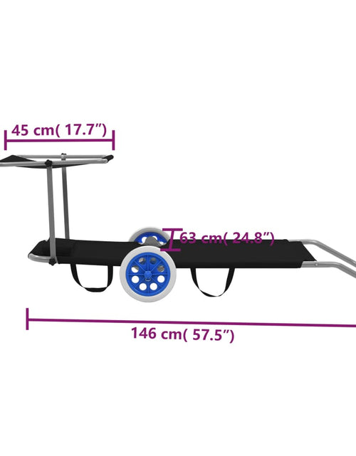 Încărcați imaginea în vizualizatorul Galerie, Șezlong pliabil cu baldachin și roți, negru, oțel
