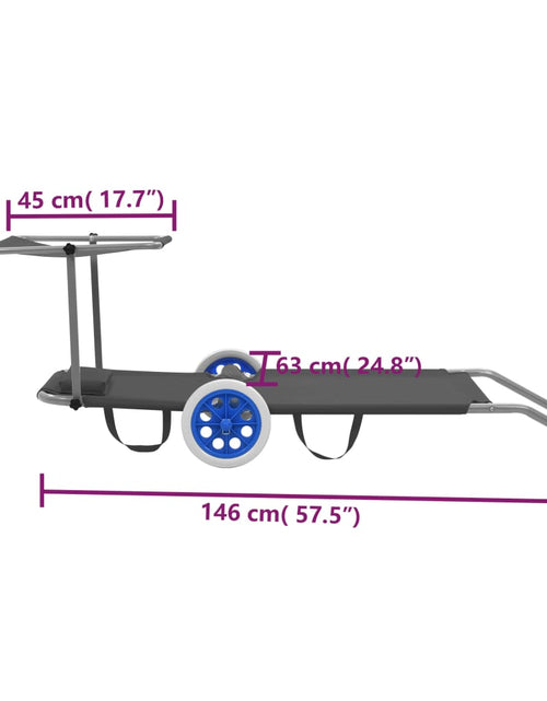 Încărcați imaginea în vizualizatorul Galerie, Șezlong pliabil cu baldachin și roți, gri, oțel
