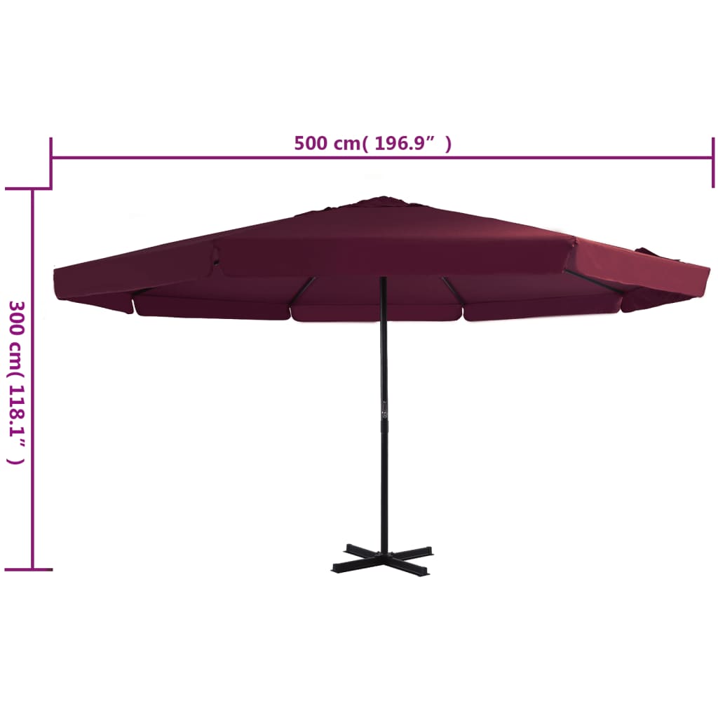 Umbrelă de soare de exterior stâlp aluminiu roșu bordo 500 cm