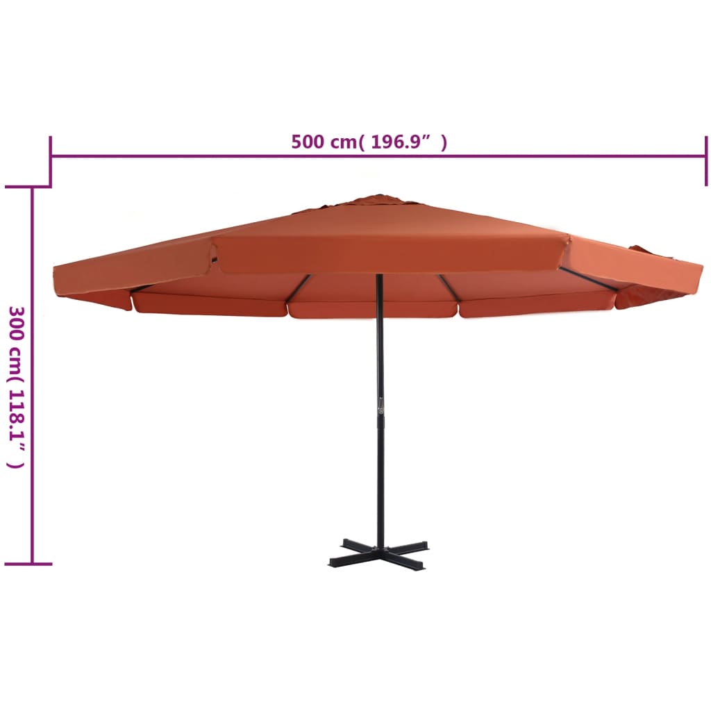 Umbrelă de soare exterior cu stâlp aluminiu, cărămiziu, 500 cm