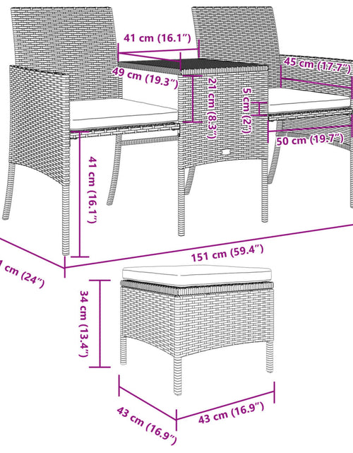 Загрузите изображение в средство просмотра галереи, Canapea grădină cu 2 locuri cu masă &amp; taburete, maro, poliratan
