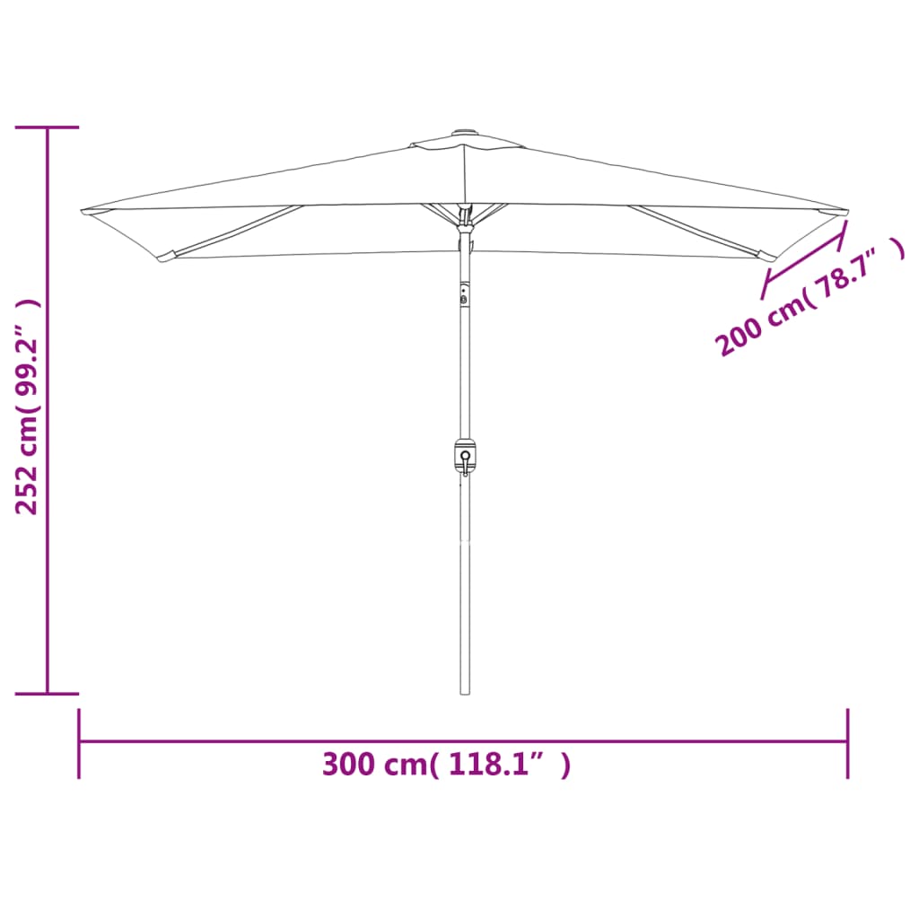 Umbrelă de soare exterior, stâlp metalic, gri taupe, 300x200 cm
