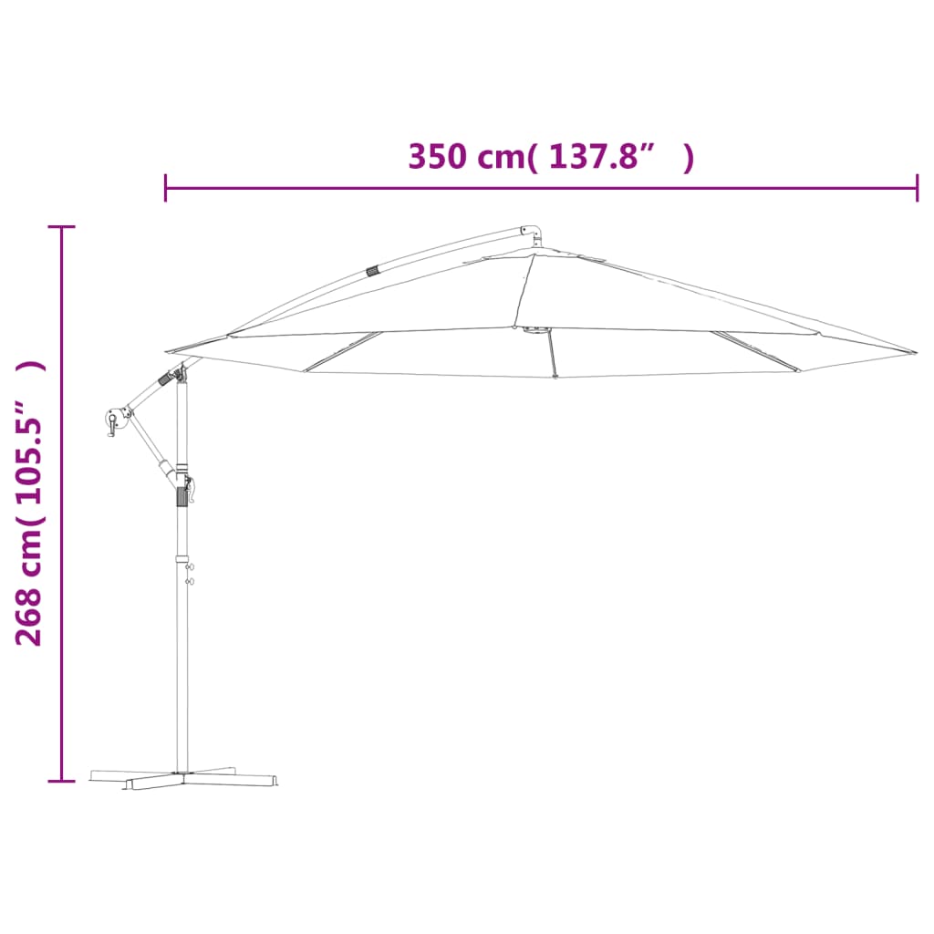 Umbrelă suspendată, stâlp din aluminiu, 350 cm, teracota